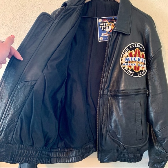 VINTAGE Mickey Mouse Racing Leather Jacket-Large - Picture 9 of 12